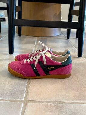 Gola Pink and Black Suede Runners with Gum Sole